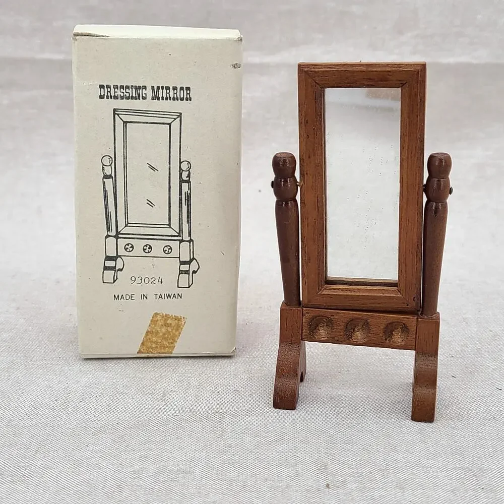 Vintage Miniature Dollhouse 1:12 Wood Dressing Mirror Adjustable With Box, 93024